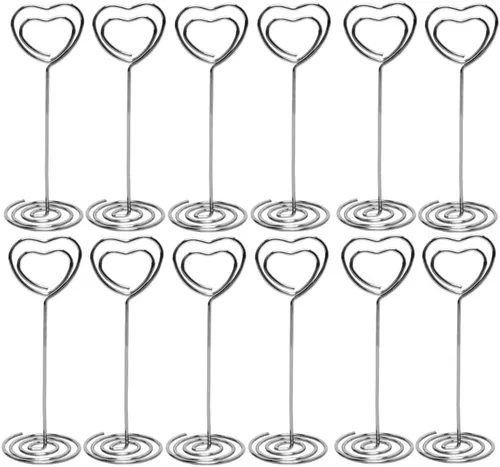 Vista 8 de Soporte para tarjetas de número de mesa, 25 soportes para fotos para mesas, soportes para números de fotos en forma de corazón, clips de tarjetas