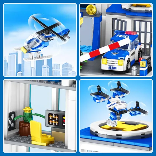 Vista 5 de Juego de construcción de la estación de policía de la ciudad, 1045 piezas de bloques de construcción de la sede de policía con coche de policía