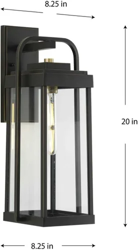 Vista 8 de Progress Lighting Walcott Collection - Farol de pared de transición para exteriores, 1 luz, cristal transparente, bronce antiguo