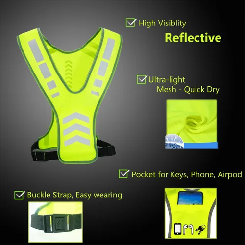 Vista 2 de Chaleco reflectante para correr, con bolsillo, para mujeres, hombres y niños, bandas reflectantes de seguridad para ciclismo nocturno, caminar