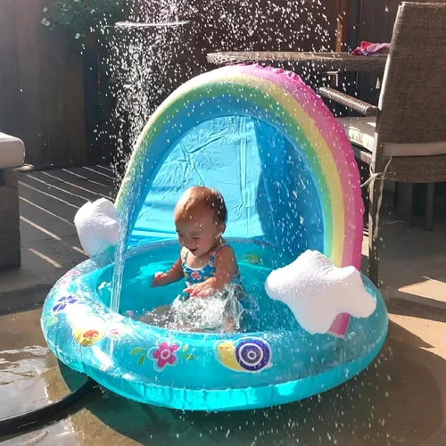 Vista 7 de Hiwena - Piscina para bebés con chorro y toldo de arco iris, 40 pulgadas, para niños de 1 a 3 años