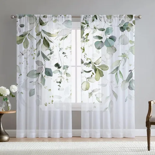 Vista 10 de Cortinas de hojas florales Fereyis para sala de estar de 63 pulgadas de largo, juego de 2 paneles, elegantes cortinas azul y rosa con flores