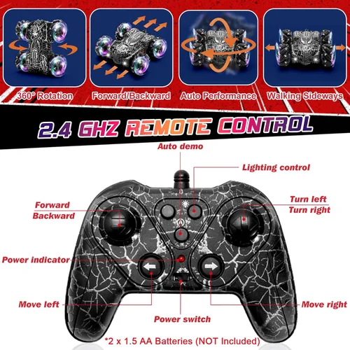 Vista 6 de Coche de Control Remoto Controlado a Mano, Coche RC Acrobático con Sensor de Gestos 2.4Ghz con Luz Corporal y Faro, Coches RC Doble Cara Rotatorios