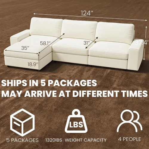 Vista 9 de Sofá modular en forma de L de gran tamaño con almacenamiento y asiento Beige