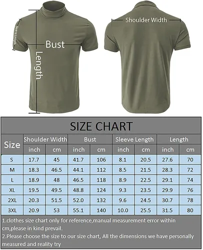 Vista 3 de Percle Camiseta básica de manga corta para hombre, cuello alto, casual, ajustada, color sólido