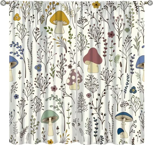 Vista 9 de Cortinas semitraslúcidas de hongos, estilo bohemio, plantas místicas, sol, luna, tratamiento de ventana para dormitorio, sala de estar, cocina