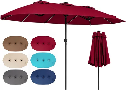 Vista 12 de Tangkula Sombrilla solar de patio de 13 pies, sombrilla de doble cara extra grande para mesa de mercado al aire libre con 36 luces LED, mango