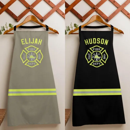 Vista 2 de Delantal personalizado con temática de bombero, regalo genial para papá de bomberos para el día del padre, disfraz de bombero para hombres y mujeres