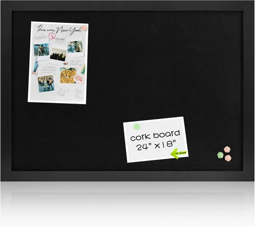Vista 13 de Paquete de 2 tableros de anuncios de corcho de lino estilo granja, marco negro de 30" x 20", tablero de corcho, tablero de oficina para decoración