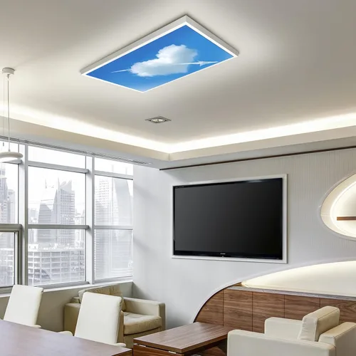 Vista 7 de Cubiertas de luz fluorescente para decoración de aula, cocina, oficina, azul cielo claro, flecha de corazón blanco, elimina el deslumbramiento