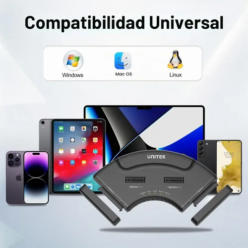 Vista 7 de Unitek Adaptador USB-C de 4 bahías, 2X M.2 + 2X SATA, 10Gbps, sin Negro USB-C M.2 y 2.5/3.5