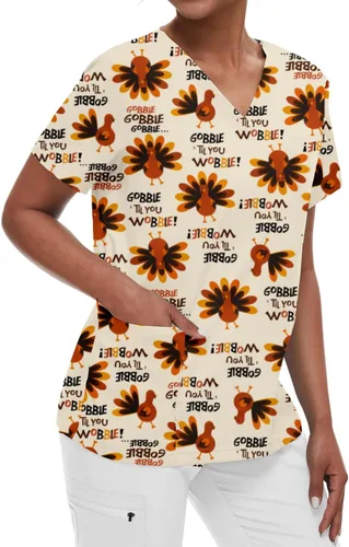 Vista 2 de Camiseta de manga corta con cuello en V para mujer, con estampado de calabaza Jack o Lanrern