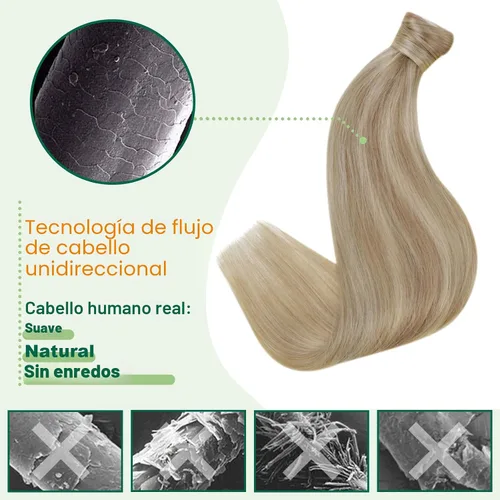 Vista 3 de Easyouth Extensión de cabello humano rubio con cola de caballo, extensiones de cabello humano rubio dorado con reflejos rubios, extensiones