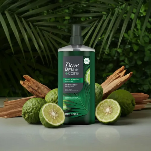 Vista 3 de DOVE MEN + CARE Jabón para el cuerpo Coastal Cedar & Bergamot Limpiador corporal hidratante a base de plantas para hombres, 26 onzas