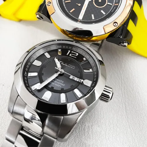 Vista 4 de MULCO Reloj Kripton para hombre de acero inoxidable con correa de silicona movimiento de cronógrafo de cuarzo pantalla analógica premium resistente