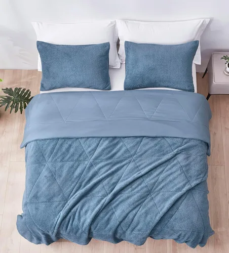 Vista 2 de Chezmoi Collection Zane - Juego de edredón Sherpa de 2 piezas, juego de ropa de cama reversible de microfibra lavada de doble cara