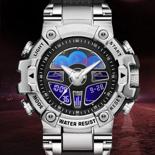 Vista 5 de Reloj para hombre, relojes tácticos para hombre, negro, militar, 5ATM, impermeable, deportivo, reloj digital, diseño genial, hora mundial