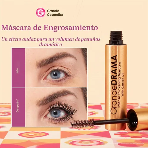 Vista 2 de Grande Cosmetics GrandeDRAMA - Máscara de engrosamiento intenso con aceite de ricino, voluminizante, acondicionado, fórmula construible