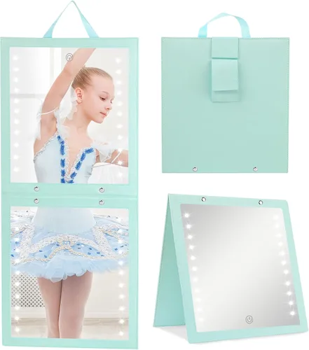 Vista 8 de Fabuday Espejo colgante iluminado para baile detrás del escenario, espejo LED plegable recargable de longitud completa con luces para bailarines
