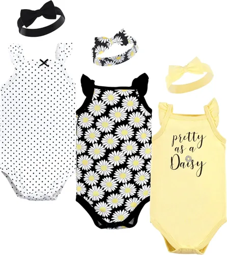 Vista 6 de Hudson Baby Conjunto de body sin mangas y diadema para niñas Conjunto de camiseta para bebés y niños pequeños Rosas azul marino rosa
