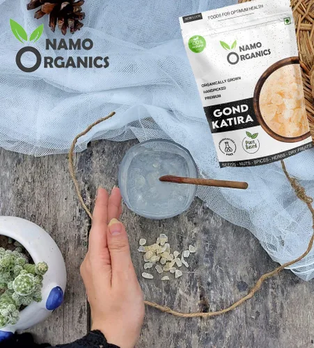 Vista 5 de Namo Organics - Gond Katira Pure Organic - 250 Gm Propiedades de enfriamiento Goma de mascar comestible 100% natural superalimento
