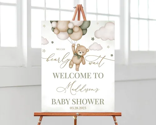 Vista 4 de Letrero personalizado para baby shower, cartel de bienvenida de elefante para baby shower, bienvenida de baby shower de elefante floral azul, Baby