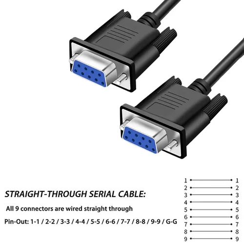 Vista 2 de DB9 RS232 Cable de extensión serie hembra a hembra 9 pin DB9 cable recto a través de 9 pines conector serie negro 1.5 pies