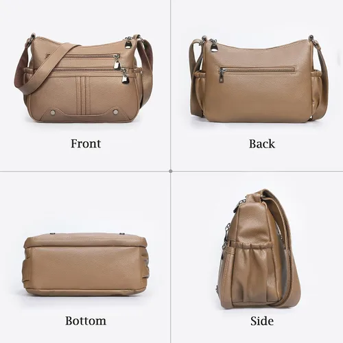 Vista 4 de Bolso de hombro de piel sintética suave para mujer, bolso cruzado con múltiples bolsillos, bolso mediano y espacioso, bolso de moda con asa superior