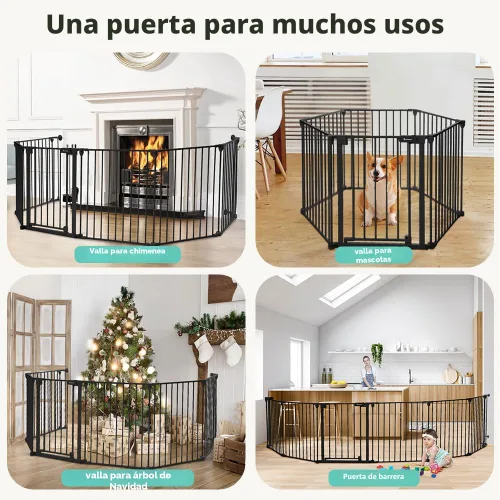 Vista 6 de COMOMY Puerta para bebés extra ancha de 150" con puerta, puertas para perros para entradas y chimeneas de la casa, área de juego con cerca