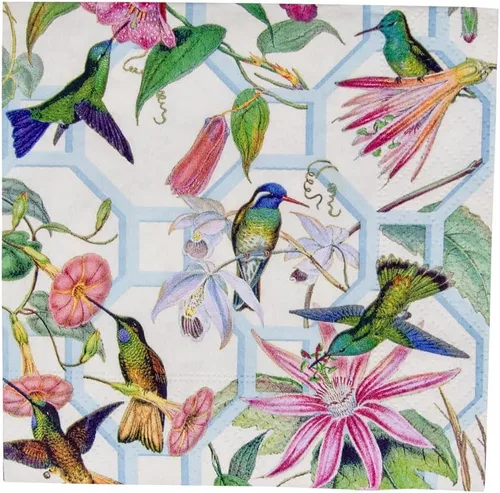 Vista 3 de Caspari Servilletas de cóctel de papel enrejado de colibrí - 20 por paquete