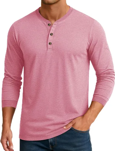Vista 8 de Cotrasen Camisas Henley de Manga Larga para Hombre Camisetas de Algodón con 3 Botones Tops Casuales Básicos de Moda