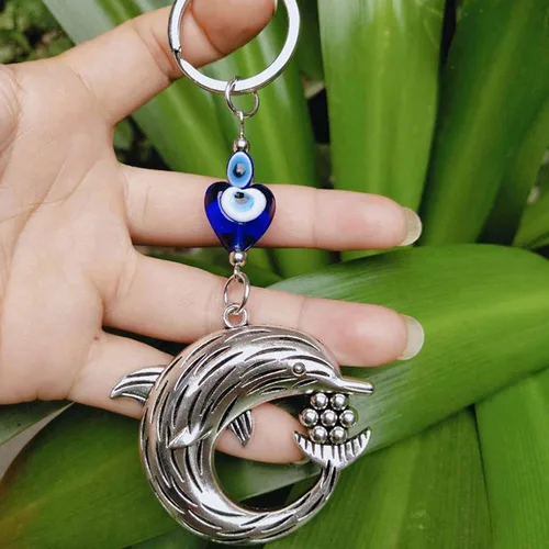 Vista 4 de TOPINCN Lucky Eye Keychain Eyes Keyring Pendant Dolphin Gift Character Lucky Dolphin Blue Key Holder Ring Bands