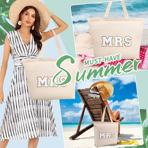 Vista 7 de izuzta Bolsa de lona de felpilla para mujeres y niñas, bolsa de maquillaje grande y bonita de viaje con cremallera y asa, Señora, beige