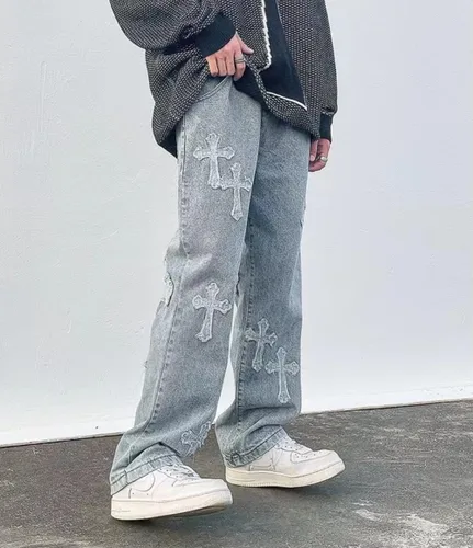 Vista 2 de KCLOT Jeans rectos estilo hip hop para hombre, de pierna ancha, estilo de los años 90