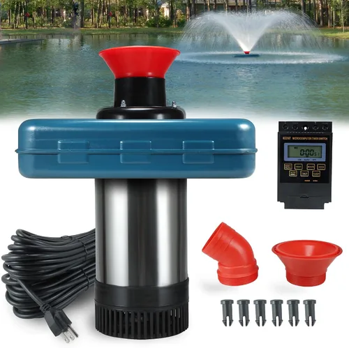 Vista 7 de Aireador de fuente de estanque 1HP, 750 W, 15000 GPH, 110 V-120 V, bomba de fuente de agua flotante con cable de alimentación de 100 pies, color Rojo