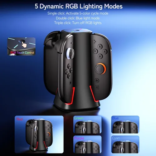 Vista 6 de Charging Dock Compatible with Switch 2 Joy-Cons Controllers - 4-Port Charger Station with LED Indicators - Fast Charging Compatible for Nintedos