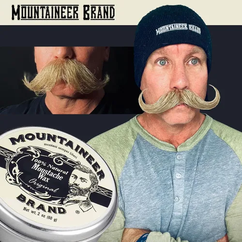 Vista 3 de Cera de bigote de marca Mountaineer, natural, sin residuos, clara y fácil de usar, 2 oz de estaño, Original