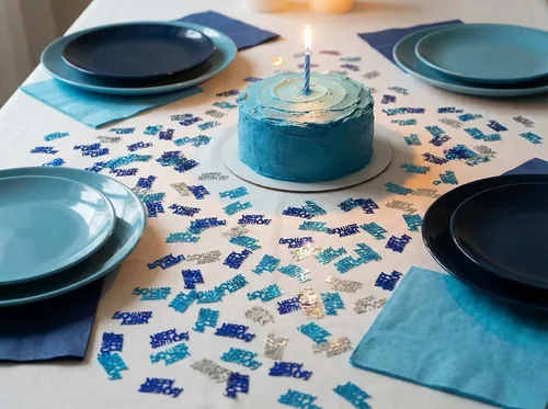 Vista 7 de Confeti de feliz cumpleaños, decoración de dispersión de mesa, suministros de fiesta azul y plateado