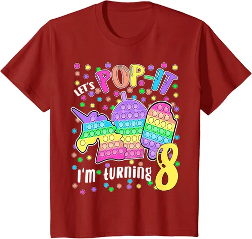 Vista 47 de Let's Pop-it I'm turning 8 Colorful 8th Birthday - Camiseta para niña, Negro