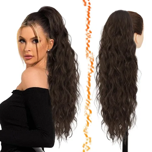 Vista 26 de BARSDAR Extensión de cola de caballo resaltada - 20 pulgadas de extensión de cola de caballo rizada y ondulada con cordón para mujeres - Extensiones