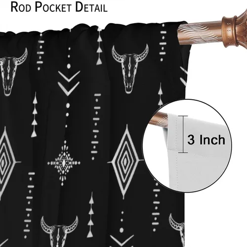 Vista 362 de Cortinas con patrón geométrico tribal, estilo suroeste, azteca, rústico, occidental, nativo americano, opacas, con bolsillo para barra, decoración