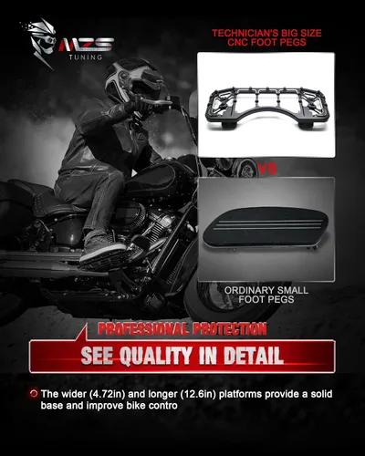 Vista 5 de MZS Plataformas de motocicleta para pasajero y conductor, estribos anchos, pedales estirados, color negro, compatibles con Dyna FLD/Electra Road