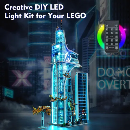 Vista 4 de LocoLee Kit de luz LED creativa de control remoto compatible con Lego Avengers Tower 76269 (solo luces, sin modelos), juego de luces de control