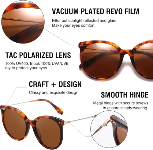 Vista 6 de DUCO Gafas de sol clásicas redondas polarizadas para mujer, gafas de sol retro UV400, DC2340
