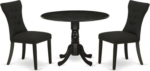 Vista 19 de East West Furniture DLGA3-AWA-03 - Juego de mesa de comedor de 3 piezas que contiene una mesa de cocina redonda con gotas y 2 sillas Parson, 42 x 42