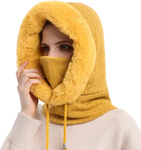 Vista 14 de HUAMULAN Gorro de invierno de una pieza para mujer, pasamontañas de forro polar, pasamontañas, máscara facial, bufanda, orejeras, esquí, nieve