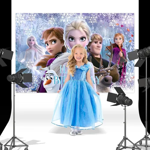 Vista 4 de 1 pancarta de decoración de fiesta de Frozen para fondo de fotografía para fiesta de cumpleaños de niños, accesorios de cabina de fotos de Frozen