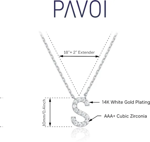 Vista 123 de PAVOI 14K White Gold Plated Cubic Zirconia Initial Necklace Letter Dainty Necklaces for Women
