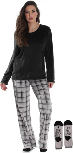 Vista 13 de Just Love Microfleece Womens Pajama Pants Set with Socks buffalo plaid rojo negro