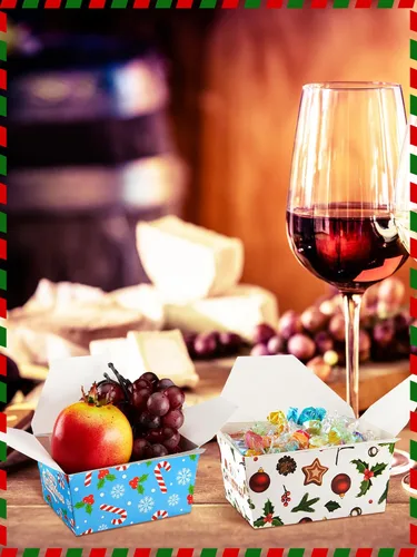 Vista 6 de Estune Paquete de 60 Cajas de Comida para Llevar de Navidad 2.56'' x 4.65'' x 3.54'' Contenedores Desechables de Dulces y Golosinas de Navidad Cajas